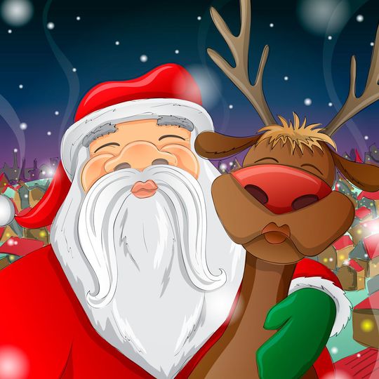 Der Weihnachtsmann und Rudolph nutzen dieses Jahr eine Selfie-Stange. Der Weihnachtsmann und Rudolph nutzen dieses Jahr eine Selfie-Stange.