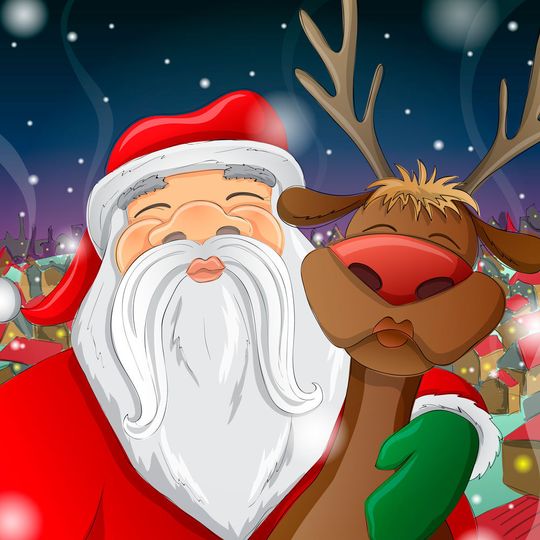 Der Weihnachtsmann und Rudolph nutzen dieses Jahr eine Selfie-Stange. Der Weihnachtsmann und Rudolph nutzen dieses Jahr eine Selfie-Stange.