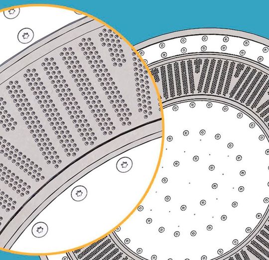 Coperions neu entwickelte Lochplatte UG 750W füllt die zuvor bestehende Lücke bei der Unterwasser-Polyolefingranulieren zwischen 55 t/h und 82 t/h, wie es heißt. Die besondere Legierung aus der die Lochplatte bestehe, mache sie korrosionsfest und verdopple die bisher erreichbare Standzeit. Coperions neu entwickelte Lochplatte UG 750W füllt die zuvor bestehende Lücke bei der Unterwasser-Polyolefingranulieren zwischen 55 t/h und 82 t/h, wie es heißt. Die besondere Legierung aus der die Lochplatte bestehe, mache sie korrosionsfest und verdopple die bisher erreichbare Standzeit.
