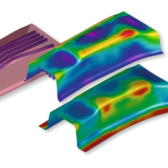 Verschiedene Layouts der Kühlkanäle führen zu unterschiedlichen Temperaturverteilungen auf den Werkzeugoberflächen. Verschiedene Layouts der Kühlkanäle führen zu unterschiedlichen Temperaturverteilungen auf den Werkzeugoberflächen.