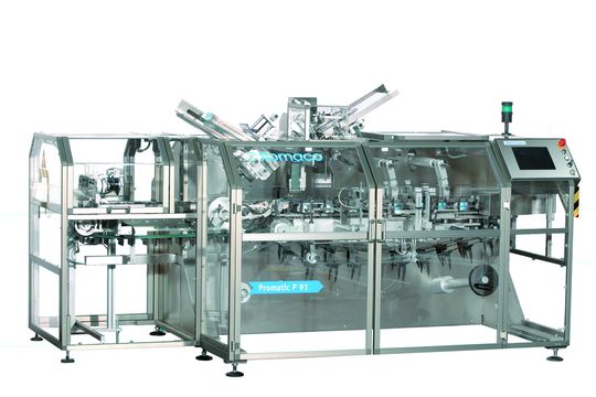 Erstmals gezeigt wird in diesem Jahr der getaktete Kartonierer P91 S der Marke Promatic. Bild: Romaco Erstmals gezeigt wird in diesem Jahr der getaktete Kartonierer P91 S der Marke Promatic. Bild: Romaco