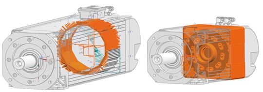 Neue Wärmemanagementkonzepte: Bild 1 zeigt hochintegrierte Antriebe und die Kühlkörper ihrer Leistungselektronik (orange eingefärbt). Neue Wärmemanagementkonzepte: Bild 1 zeigt hochintegrierte Antriebe und die Kühlkörper ihrer Leistungselektronik (orange eingefärbt).