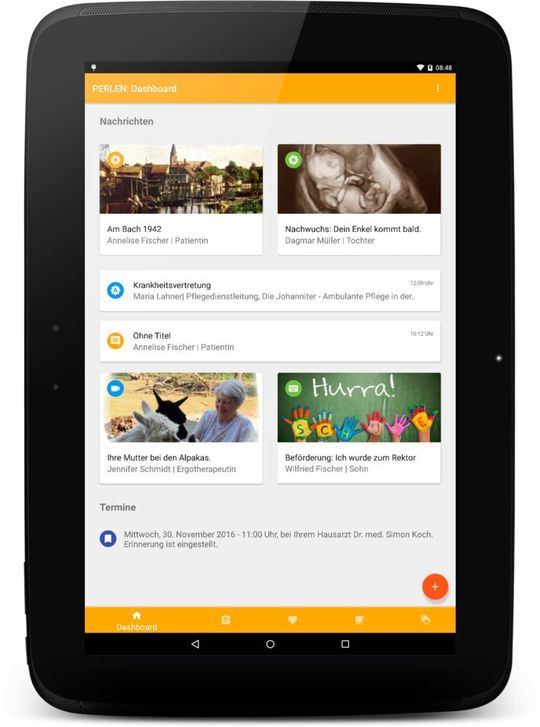 Wichtige Informationen auf einen Blick: Das Pflegepersonal und die Angehörigen haben Zugang zu Daten aus dem Alltag der Menschen mit Demenz.