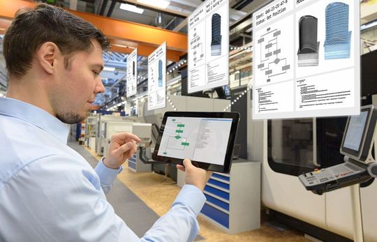 Im intelligenten Fertigungsnetzwerk des Fraunhofer IPT kann der Nutzer über das Menü einzelne Arbeitsschritte per Drag and Drop in die gewünschte Prozesskette einreihen. Im intelligenten Fertigungsnetzwerk des Fraunhofer IPT kann der Nutzer über das Menü einzelne Arbeitsschritte per Drag and Drop in die gewünschte Prozesskette einreihen.