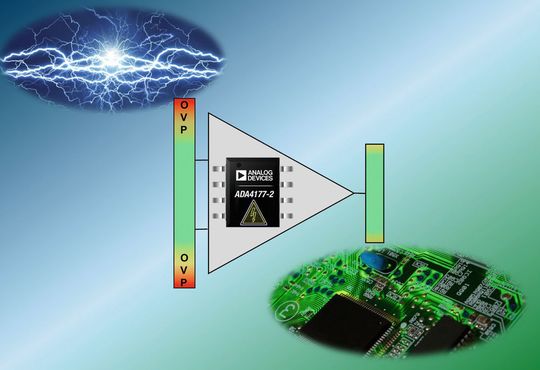 Die Eingänge des Präzisionsverstärkers ADA4177 sind zuverlässig gegen elektromagnetische Störungen und Überspannung geschützt. Die Eingänge des Präzisionsverstärkers ADA4177 sind zuverlässig gegen elektromagnetische Störungen und Überspannung geschützt.