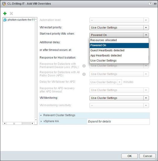 Das Feature „Orchestrated VM-Restart“ erlaubt ein granulares Steuern, welche VMs in welcher Reihenfolge im Failover-Fall neu gestartet werden. Das Feature „Orchestrated VM-Restart“ erlaubt ein granulares Steuern, welche VMs in welcher Reihenfolge im Failover-Fall neu gestartet werden.