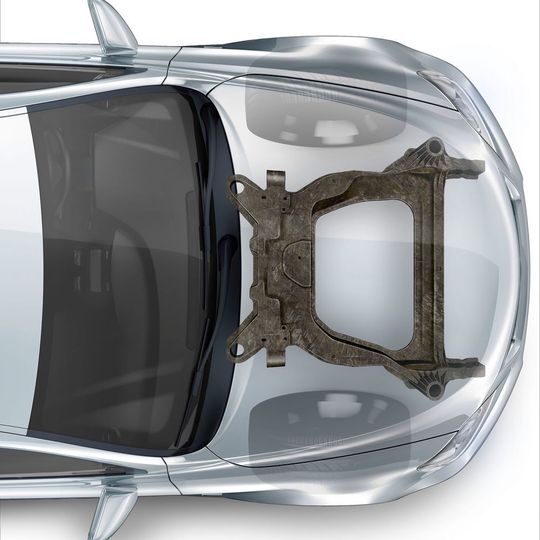 In einem gemeinsamen Entwicklungsprojekt mit Ford hat Magna einen Hilfsrahmen entwickelt, der um 34 Prozent leichter als ein vergleichbarer Stahlrahmen ist. In einem gemeinsamen Entwicklungsprojekt mit Ford hat Magna einen Hilfsrahmen entwickelt, der um 34 Prozent leichter als ein vergleichbarer Stahlrahmen ist.