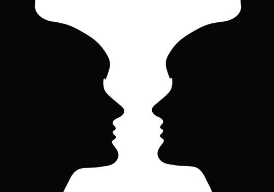 Vase oder Köpfe? Es gibt nur perspektivisches Sehen.