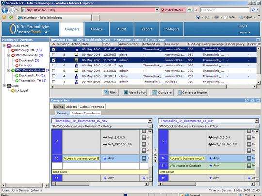 Tufins Secure Track verwaltet Firewalls von Checkpoint, Juniper und Cisco zentral Tufins Secure Track verwaltet Firewalls von Checkpoint, Juniper und Cisco zentral
