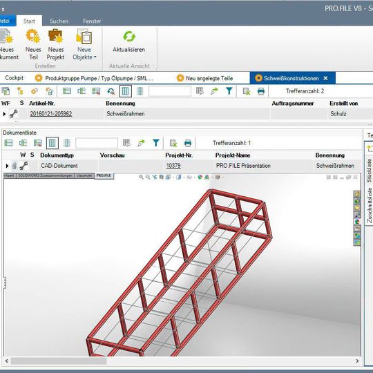 PRO.File-Integration mit Solidworks und Zuschnitt-Liste PRO.File-Integration mit Solidworks und Zuschnitt-Liste