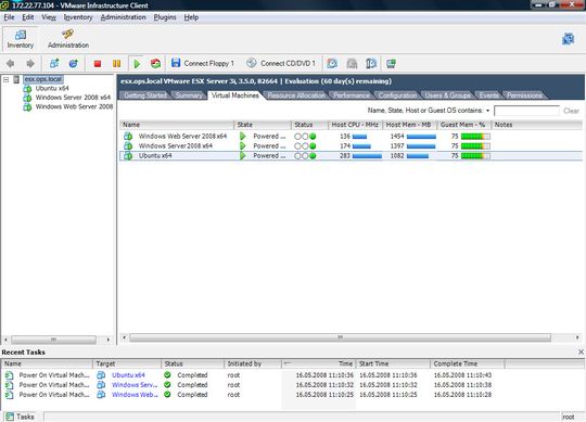 Übersicht installierter virtuellen Maschinen im VI Client von Vmware Infrastructure Übersicht installierter virtuellen Maschinen im VI Client von Vmware Infrastructure