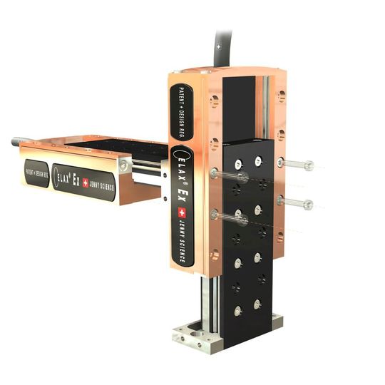 Der Linearmotor-Schlitten Elax spürt Kräfte, und führt somit Bewegungen nicht nur aus, sondern kann diese gleichzeitig kontrollieren. Der Linearmotor-Schlitten Elax spürt Kräfte, und führt somit Bewegungen nicht nur aus, sondern kann diese gleichzeitig kontrollieren.