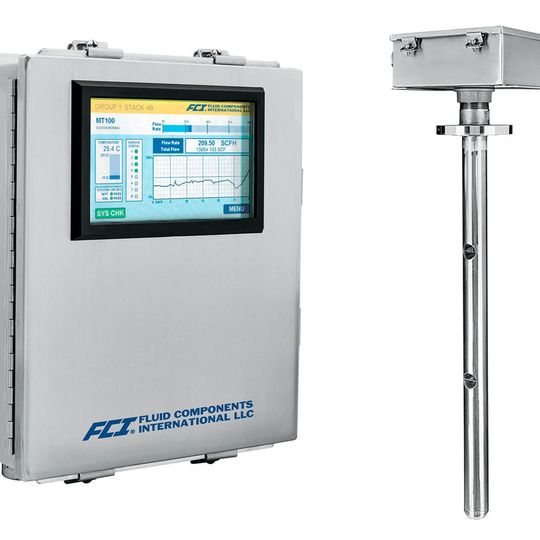 In hot, dirty and/or moist or corrosive stack gases, the MT100 Flow Meters also excels because there are no moving parts, orifices or glass windows to foul or clog. The instrument can measure air/gas processes operating up to 850 °F (454 °C). In hot, dirty and/or moist or corrosive stack gases, the MT100 Flow Meters also excels because there are no moving parts, orifices or glass windows to foul or clog. The instrument can measure air/gas processes operating up to 850 °F (454 °C).