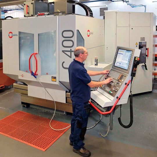 The Hermle C 400 vertical-spindle, 5-axis machining centre in use at aerospace subcontractor, FGP Systems, Weymouth. The Hermle C 400 vertical-spindle, 5-axis machining centre in use at aerospace subcontractor, FGP Systems, Weymouth.