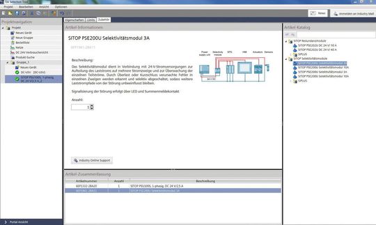Auswahl von Zubehör wie beispielsweise eines Selektivitätsmoduls für eine Stromversorgung ist jederzeit möglich