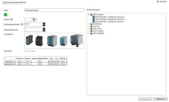 Intuitive Auswahl technischer Daten wie Leistungsreserve, Gleichzeitigkeitsfaktor, Eingangsspannung, Produktlinie etc. Intuitive Auswahl technischer Daten wie Leistungsreserve, Gleichzeitigkeitsfaktor, Eingangsspannung, Produktlinie etc.