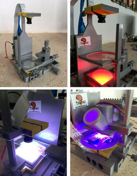 Kostengünstiges Labor zum Selberbauen: Das Gerüst des FlyPi-Systems lässt sich im 3D-Drucker herstellen und selbst montieren, Elektronik und motorisierte Teile mithilfe von Open-Source-Software selbst programmieren.