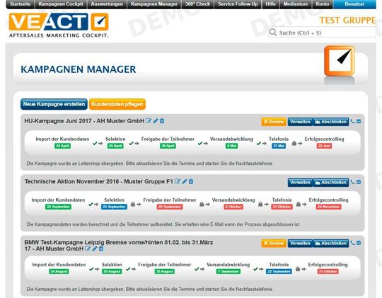 Der Kampagnenmanager zeigt den aktuellen Fortschritt. Der Kampagnenmanager zeigt den aktuellen Fortschritt.