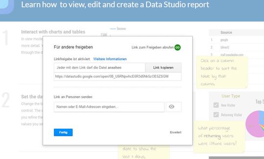 Dashboards und Berichte lassen sich über Assistenten schnell und einfach freigeben.