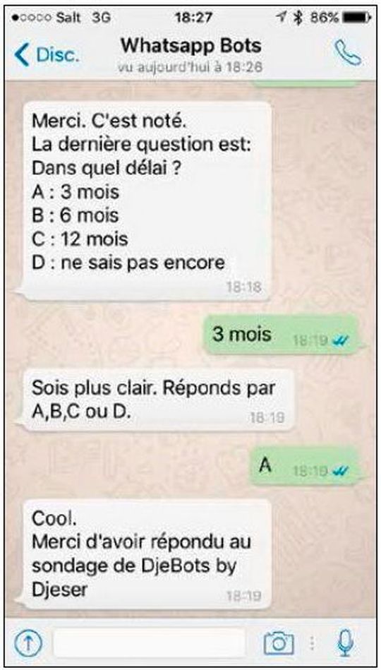 Djeser SA utilise un robot conversationnel appelé chatbot qui s’appuie sur l’intelligence artificielle pour interagir avec ces utilisateurs. Djeser SA utilise un robot conversationnel appelé chatbot qui s’appuie sur l’intelligence artificielle pour interagir avec ces utilisateurs.