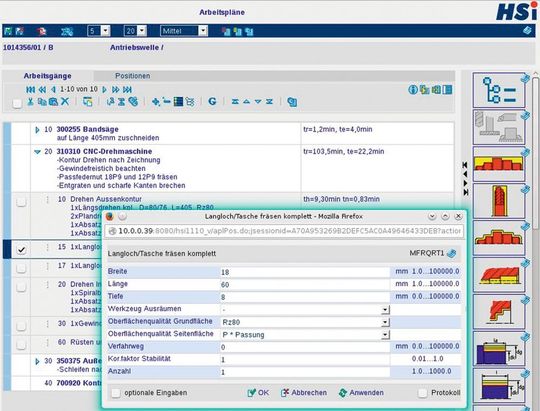 Fertigungszeiten kalkuliert die Software HSiPlan auf Basis gespeicherter Technologiedaten und Zeitwerten Fertigungszeiten kalkuliert die Software HSiPlan auf Basis gespeicherter Technologiedaten und Zeitwerten