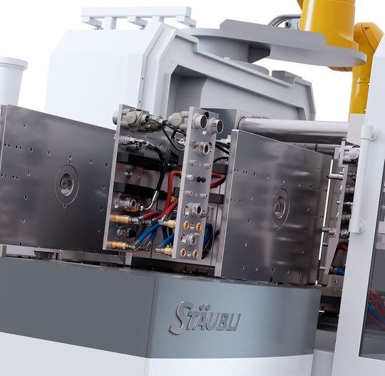 Quick-Mould-Change-Technologie (QMC) heißt eine von Stäubli erdachte Möglichkeit, welche das Wechseln von Spritzgießwerkzeugen schneller macht, wie es heißt. Zu Gast ist dieses Stäubli-Highlight auf der Fakuma in Halle 1 am Stand 217. Quick-Mould-Change-Technologie (QMC) heißt eine von Stäubli erdachte Möglichkeit, welche das Wechseln von Spritzgießwerkzeugen schneller macht, wie es heißt. Zu Gast ist dieses Stäubli-Highlight auf der Fakuma in Halle 1 am Stand 217.