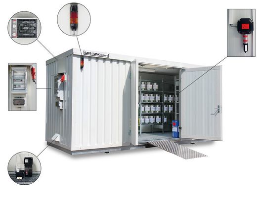Der „Safe Tank Control“ ist ein Gefahrstofflager mit integrierter Explosionsschutzeinrichtung für höchste Energieeffizienz und Sicherheit. Der „Safe Tank Control“ ist ein Gefahrstofflager mit integrierter Explosionsschutzeinrichtung für höchste Energieeffizienz und Sicherheit.