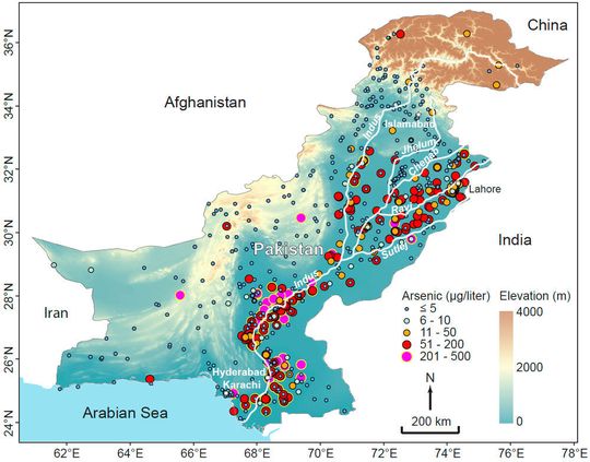 Arsenkonzentrationen in Pakistans Grundwasser.