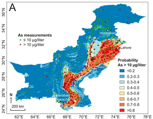 Wahrscheinlichkeit von Arsenkonzentrationen über 10 µg/L