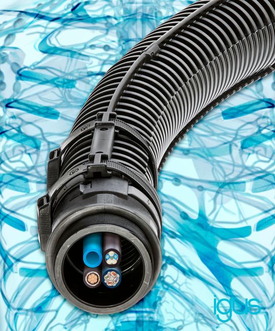 Die e-rib wird einfach auf den herkömmlichen Wellschlauch aufgeclipst. Damit wird dieser stabilisiert und kann sich nur in eine Richtung bewegen. Die e-rib wird einfach auf den herkömmlichen Wellschlauch aufgeclipst. Damit wird dieser stabilisiert und kann sich nur in eine Richtung bewegen.