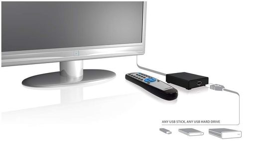 Freecoms Multimediaplayer XS spielt Multimediadaten von USB-Speichern direkt auf dem Fernseher ab. Freecoms Multimediaplayer XS spielt Multimediadaten von USB-Speichern direkt auf dem Fernseher ab.
