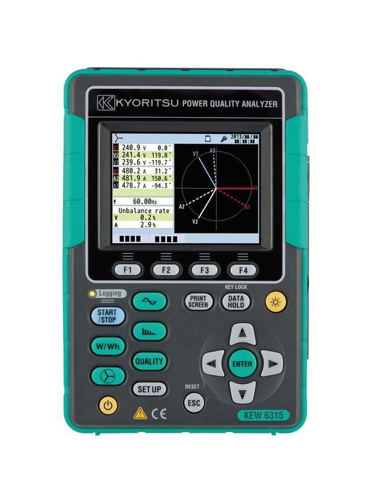 Mit dem Kyoritsu 6315 lassen sich dreiphasige Ströme, Spannungen, Schein-, Wirk- und Blindleistungen, elektrische Schein-, Wirk-, und Blindarbeit sowie der Leistungsfaktor cos phi messen. Mit dem Kyoritsu 6315 lassen sich dreiphasige Ströme, Spannungen, Schein-, Wirk- und Blindleistungen, elektrische Schein-, Wirk-, und Blindarbeit sowie der Leistungsfaktor cos phi messen.