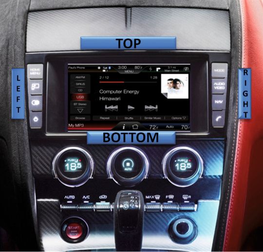 Bild 1: Diese Anordnung von kapazitiven Näherungssensoren um ein Infotainment-System eignet sich bestens zur Erkennung von Handgesten. Bild 1: Diese Anordnung von kapazitiven Näherungssensoren um ein Infotainment-System eignet sich bestens zur Erkennung von Handgesten.
