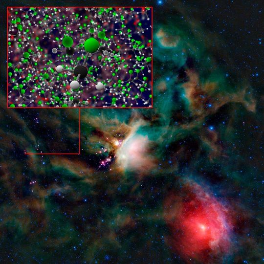 Methylchlorid, das von ALMA im Sternentstehungsgebiet IRAS 16293-2422 entdeckt wurde. Dieselbe organische Verbindung fand die Rosetta-Raumsonde beim Kometen 67P/C. Methylchlorid, das von ALMA im Sternentstehungsgebiet IRAS 16293-2422 entdeckt wurde. Dieselbe organische Verbindung fand die Rosetta-Raumsonde beim Kometen 67P/C.