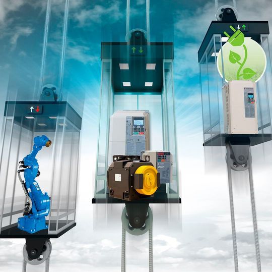 Auf der Interlift stellt Yaskawa Frequenzumrichter und Motoren für Aufzugsanlagen und Fahrtreppen aus, aber auch Motoman-Roboter für die Fertigung von Aufzugkomponenten. Auf der Interlift stellt Yaskawa Frequenzumrichter und Motoren für Aufzugsanlagen und Fahrtreppen aus, aber auch Motoman-Roboter für die Fertigung von Aufzugkomponenten.