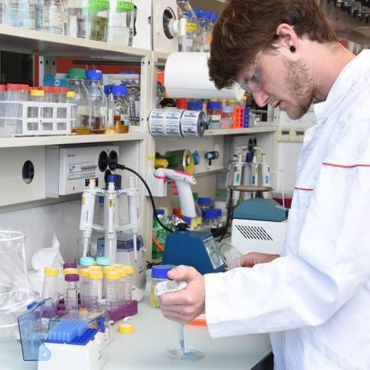 Ramon Weishaupt bei Tests mit Blut-Serum Ramon Weishaupt bei Tests mit Blut-Serum