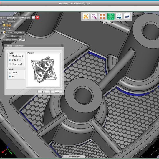 Die 3D Additive Manufacturing Software verfügt über spezielle Funktionen zur teilautomatischen Erzeugung von Latice-Strukturen zur Gewichts- und Materialeinsparung. Die 3D Additive Manufacturing Software verfügt über spezielle Funktionen zur teilautomatischen Erzeugung von Latice-Strukturen zur Gewichts- und Materialeinsparung.
