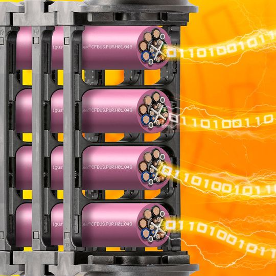 Mit den neuen kombinierten Ethernet- und Poweraderelementen der CFBUS.PUR.H01-Serie für CAT6 und Profinet erhalten Anwender bei Igus eine getestete platzsparende Einkabellösung. Mit den neuen kombinierten Ethernet- und Poweraderelementen der CFBUS.PUR.H01-Serie für CAT6 und Profinet erhalten Anwender bei Igus eine getestete platzsparende Einkabellösung.