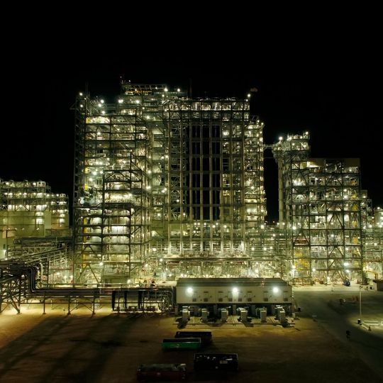 Night view of Chevron's polyethylene units in Old Ocean, Texas. Night view of Chevron's polyethylene units in Old Ocean, Texas.