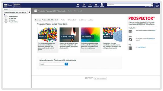Über Granta MI können Anwender auf Prospector Materialkennwerte und auf technische Informationen wie UL-Yellow-Cards-Daten zugreifen. Über Granta MI können Anwender auf Prospector Materialkennwerte und auf technische Informationen wie UL-Yellow-Cards-Daten zugreifen.