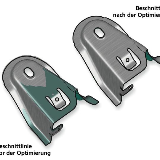Die Optimierung von Beschnittlinien eliminiert lasergeschnittene Versuche zu einem späten Zeitpunkt. Die Optimierung von Beschnittlinien eliminiert lasergeschnittene Versuche zu einem späten Zeitpunkt.