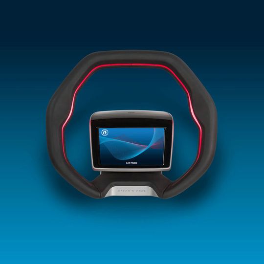Das Lenkrad-Konzept unterstützt autonome Fahrfunktionen nach Level 3 und höher. Ein mittig sitzendes LCD-Display ermöglicht intuitive Gestensteuerung. Das Lenkrad-Konzept unterstützt autonome Fahrfunktionen nach Level 3 und höher. Ein mittig sitzendes LCD-Display ermöglicht intuitive Gestensteuerung.