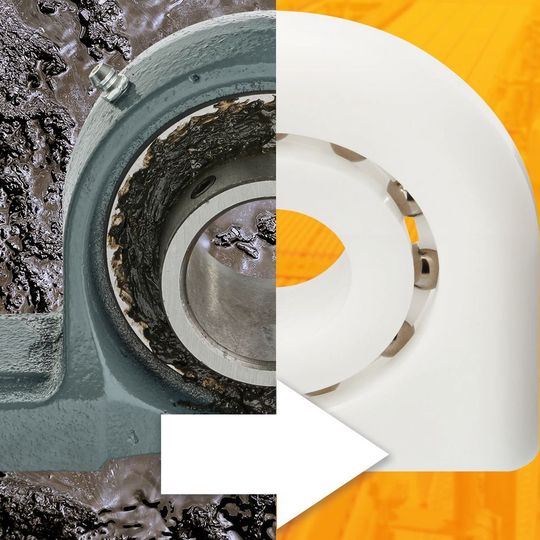 Schmiermittelfreie Stehlager aus Xirodur B180 sollen metallische Lösungen in der Verpackungs- und Lebensmittelindustrie ersetzen. Schmiermittelfreie Stehlager aus Xirodur B180 sollen metallische Lösungen in der Verpackungs- und Lebensmittelindustrie ersetzen.