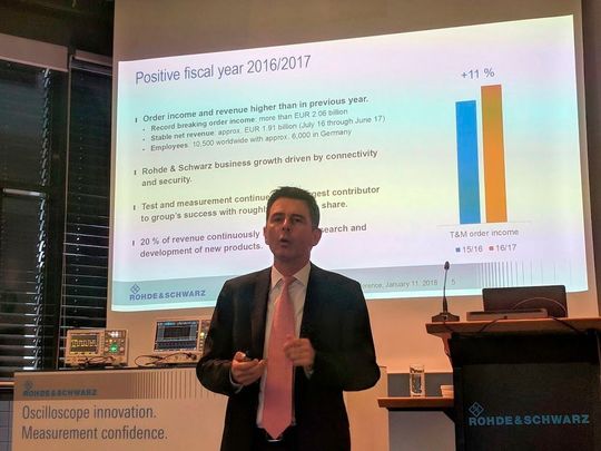 Im Geschäftsjahr 2016/17 konnte die Test- und Messtechniksparte von Rohde & Schwarz im Vergleich zum Vorjahreszeitraum um elf Prozent zulegen. Darüber freut sich Andreas Pauly, der den Geschäftsbereich Messtechnik seit dem 1. Juli 2017 leitet. Im Geschäftsjahr 2016/17 konnte die Test- und Messtechniksparte von Rohde & Schwarz im Vergleich zum Vorjahreszeitraum um elf Prozent zulegen. Darüber freut sich Andreas Pauly, der den Geschäftsbereich Messtechnik seit dem 1. Juli 2017 leitet.