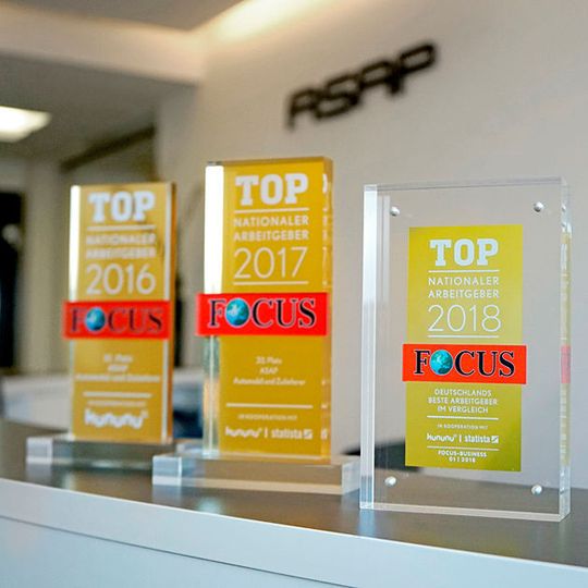 Das Nachrichtenmagazin „Focus“ hat gemeinsam mit der Arbeitgeber-Bewertungsplattform „Kununu“ zum sechsten Mal Deutschlands beste Arbeitgeber ausgezeichnet. Unter den Gewinner war unter anderem der Entwicklungsdienstleister Asap, der den Award bereits zum dritten Mal in Folge gewann. Das Nachrichtenmagazin „Focus“ hat gemeinsam mit der Arbeitgeber-Bewertungsplattform „Kununu“ zum sechsten Mal Deutschlands beste Arbeitgeber ausgezeichnet. Unter den Gewinner war unter anderem der Entwicklungsdienstleister Asap, der den Award bereits zum dritten Mal in Folge gewann.