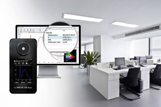 Die Software berechnet die melanopische tageslicht-äquivalente Beleuchtungsstärke (EML) und das melanopisch-photopische Verhältnis von Licht. Die Software berechnet die melanopische tageslicht-äquivalente Beleuchtungsstärke (EML) und das melanopisch-photopische Verhältnis von Licht.