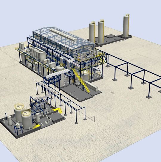 Die 3D-Animation der schlüsselfertigen Chlor-Alkali-Elektrolyseanlage in Spanien. Die 3D-Animation der schlüsselfertigen Chlor-Alkali-Elektrolyseanlage in Spanien.
