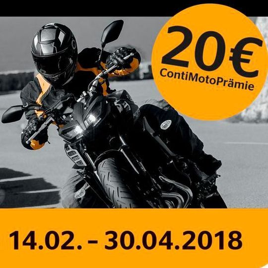 Wer zwischen dem 14. Februar und 30. April 2018 einen Testsieger-Reifensatz von Continental kauft, bekommt 20 Euro geschenkt. Wer zwischen dem 14. Februar und 30. April 2018 einen Testsieger-Reifensatz von Continental kauft, bekommt 20 Euro geschenkt.