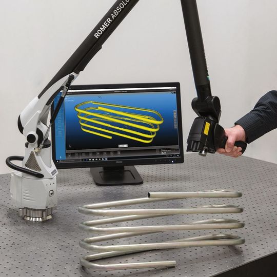 Aicon Bending Studio mit Scanner am Roboterarm ist die neue Lösung für die Rohr- und Drahtproduktion von Hexagon Manufacturing Intelligence. Aicon Bending Studio mit Scanner am Roboterarm ist die neue Lösung für die Rohr- und Drahtproduktion von Hexagon Manufacturing Intelligence.