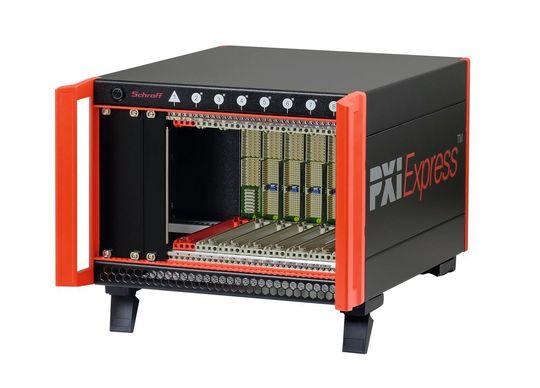 Das komplette PXI-Express-System basiert auf dem modularen, 44 TE breiten und 4 HE hohen Schroff RatiopacPRO Air-Gehäuse mit integrierten Lüftungskonzept und Lüfterregelung. Das komplette PXI-Express-System basiert auf dem modularen, 44 TE breiten und 4 HE hohen Schroff RatiopacPRO Air-Gehäuse mit integrierten Lüftungskonzept und Lüfterregelung.